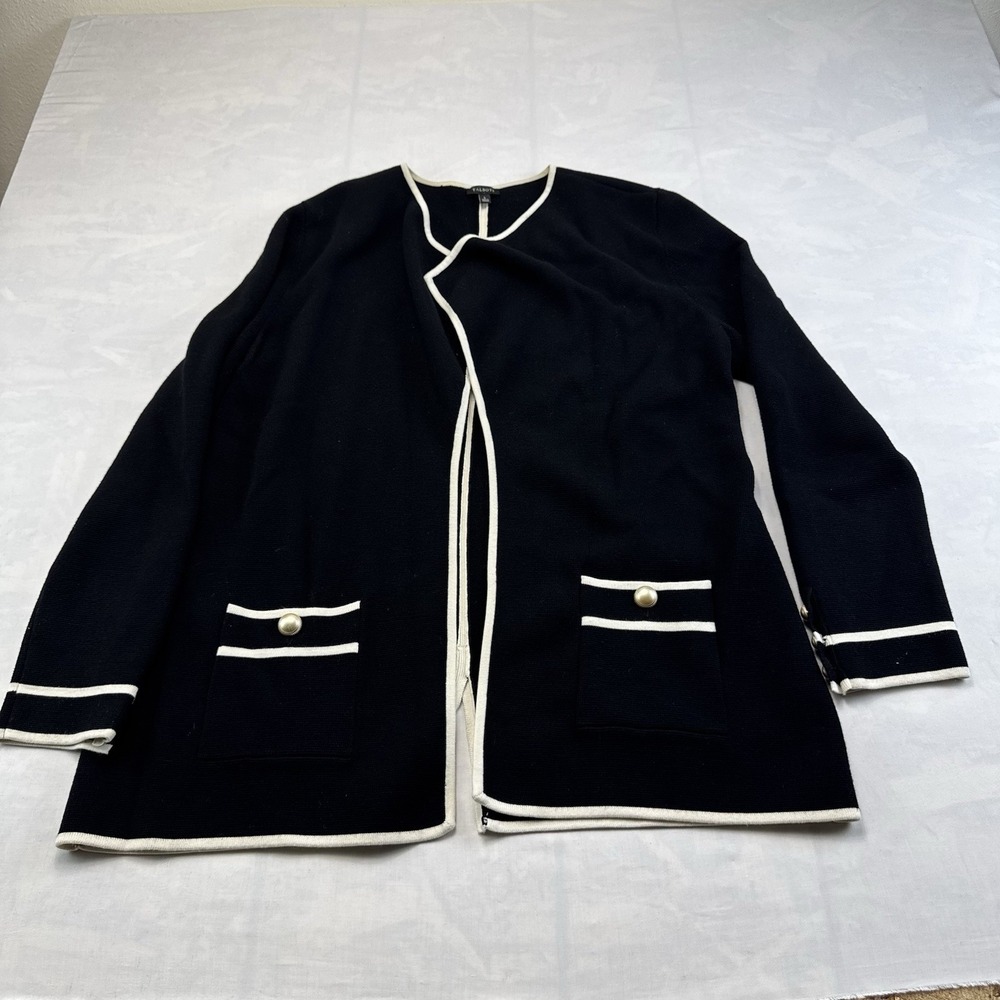 Talbots Black Cardigan Sweater with Cream Trim